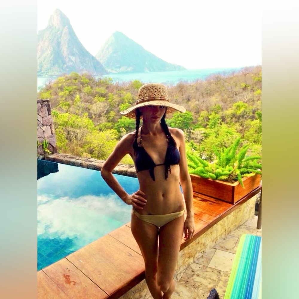 Beaded Straw Floppy Hat Handmade from Jade Mountain St Lucia - Picture 2 of 2